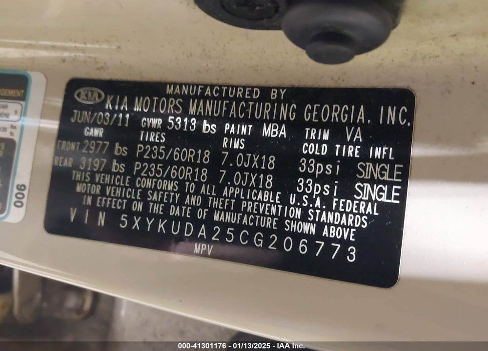 2012 KIA SORENTO EX V6 VIN: 5XYKUDA25CG206773
