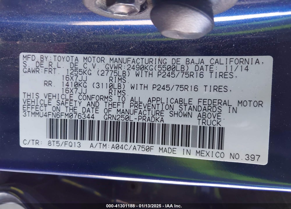2015 TOYOTA TACOMA VIN: 3TMMU4FN6FM076344