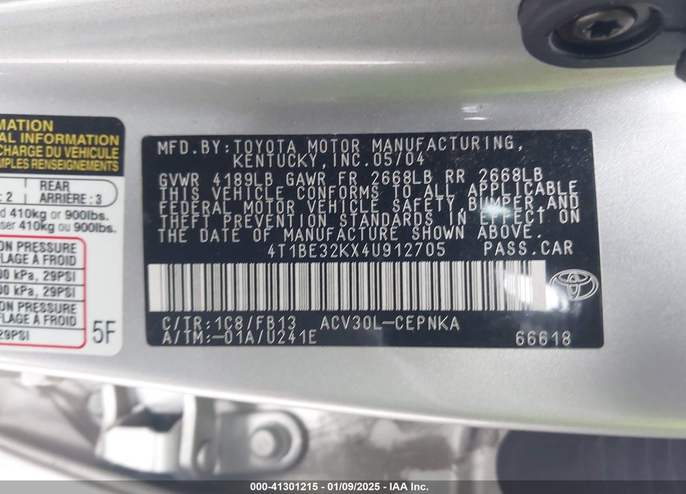 2004 TOYOTA CAMRY LE VIN: 4T1BE32KX4U912705