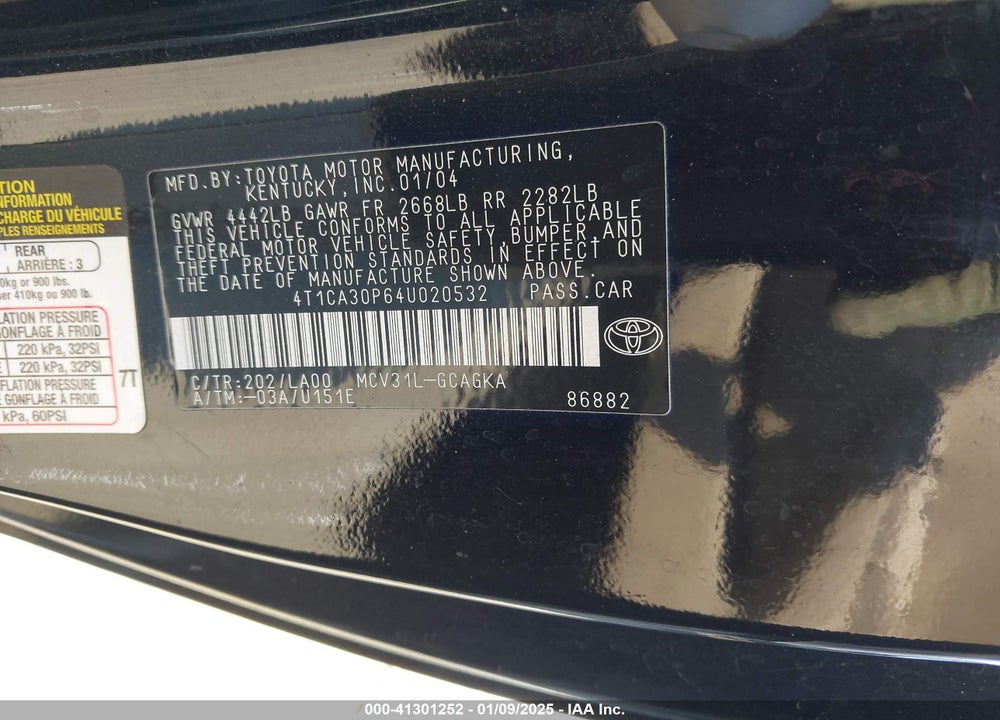 2004 TOYOTA CAMRY SOLARA SLE V6 VIN: 4T1CA30P64U020532