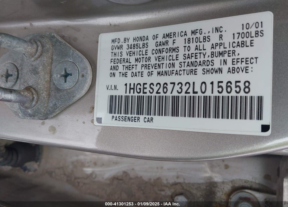 2002 HONDA CIVIC EX VIN: 1HGES26732L015658