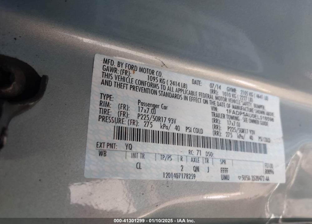 2014 FORD C-MAX HYBRID VIN: 1FADP5AU0EL518598