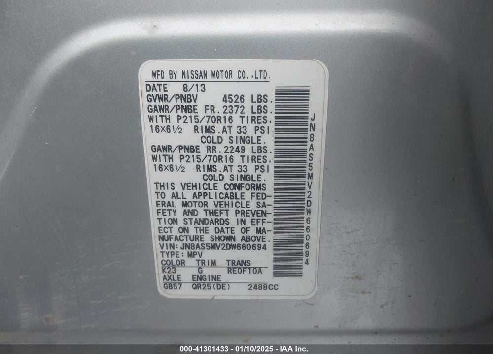 2013 NISSAN ROGUE S VIN: JN8AS5MV2DW660694