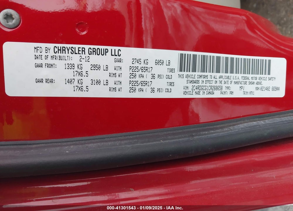 2012 DODGE GRAND CARAVAN SXT VIN: 2C4RDGCG1CR268658