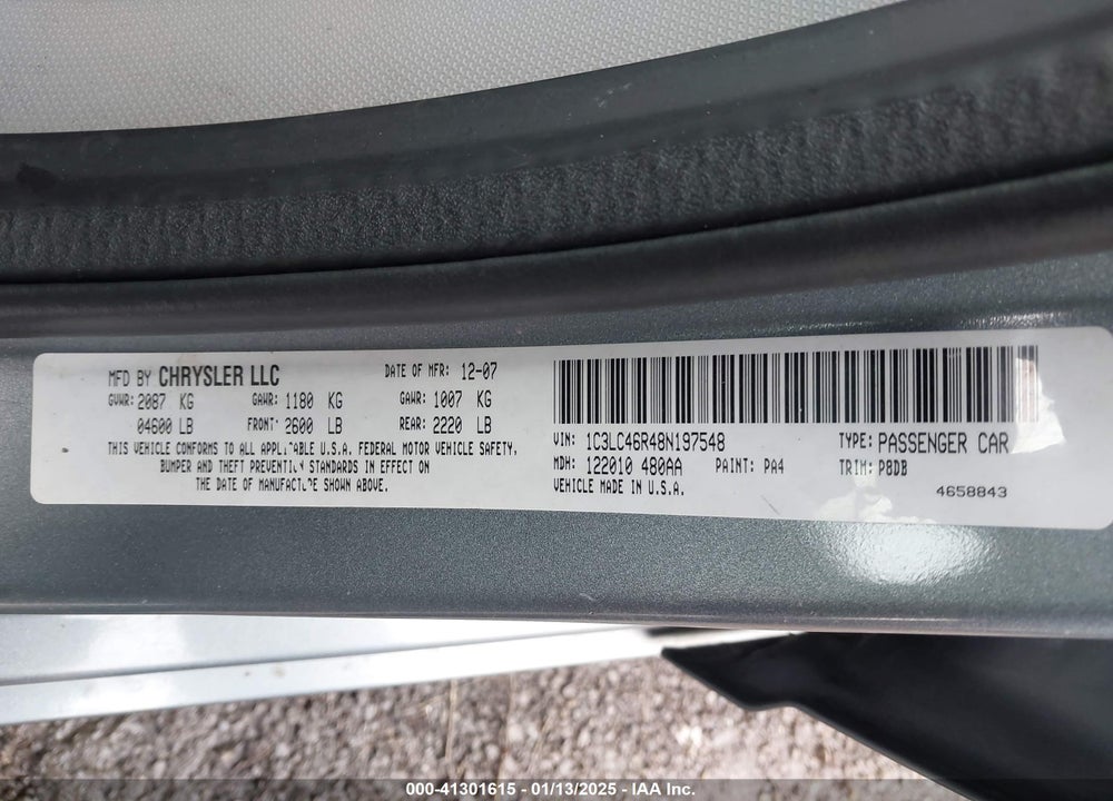 2008 CHRYSLER SEBRING VIN: 1C3LC46R48N197548