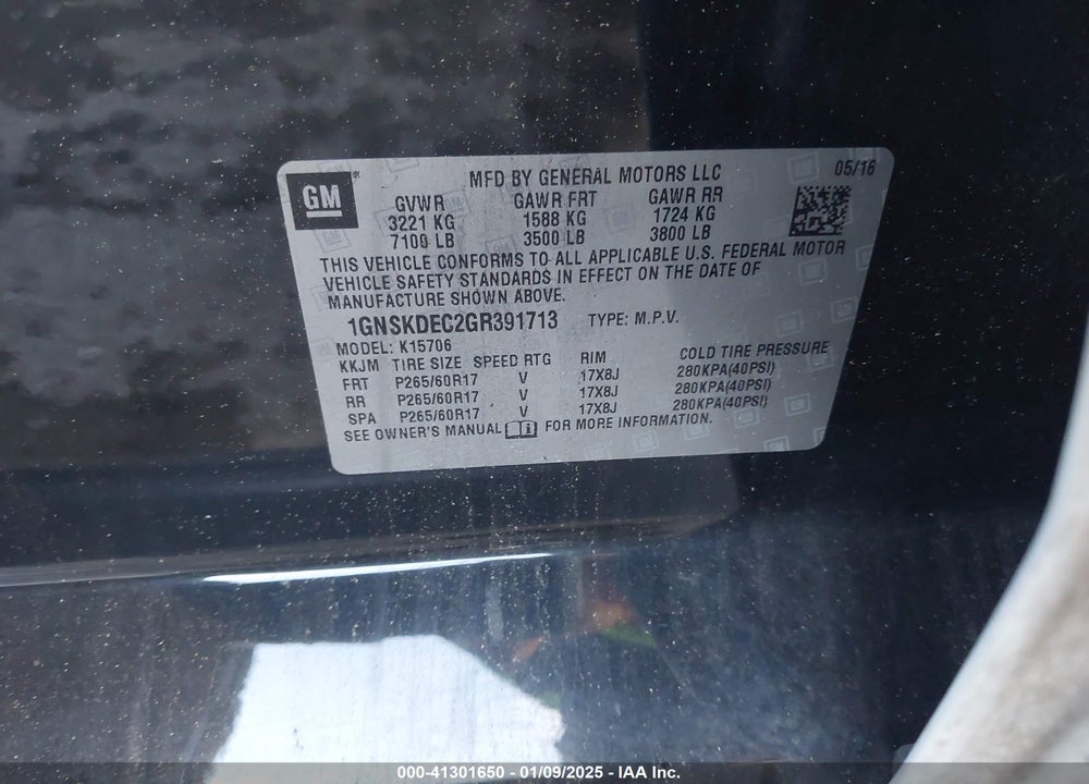 2016 CHEVROLET TAHOE COMMERCIAL FLEET VIN: 1GNSKDEC2GR391713