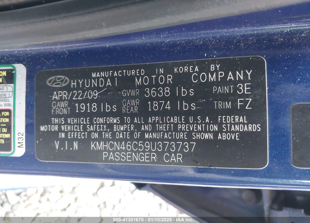2009 HYUNDAI ACCENT VIN: KMHCN46C59U373737
