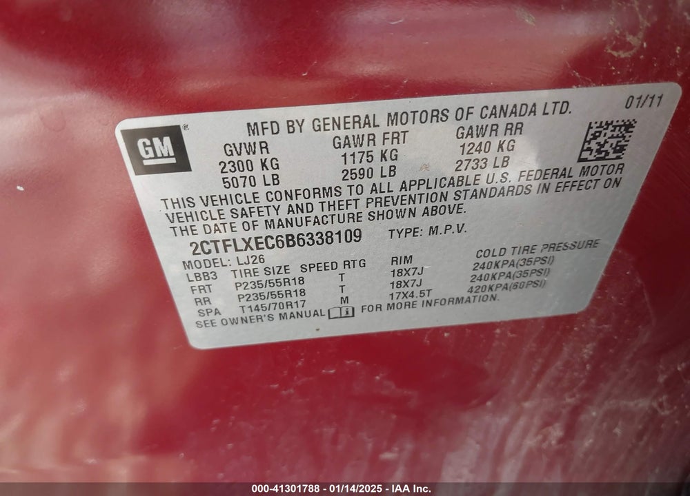 2011 GMC TERRAIN SLT-2 VIN: 2CTFLXEC6B6338109