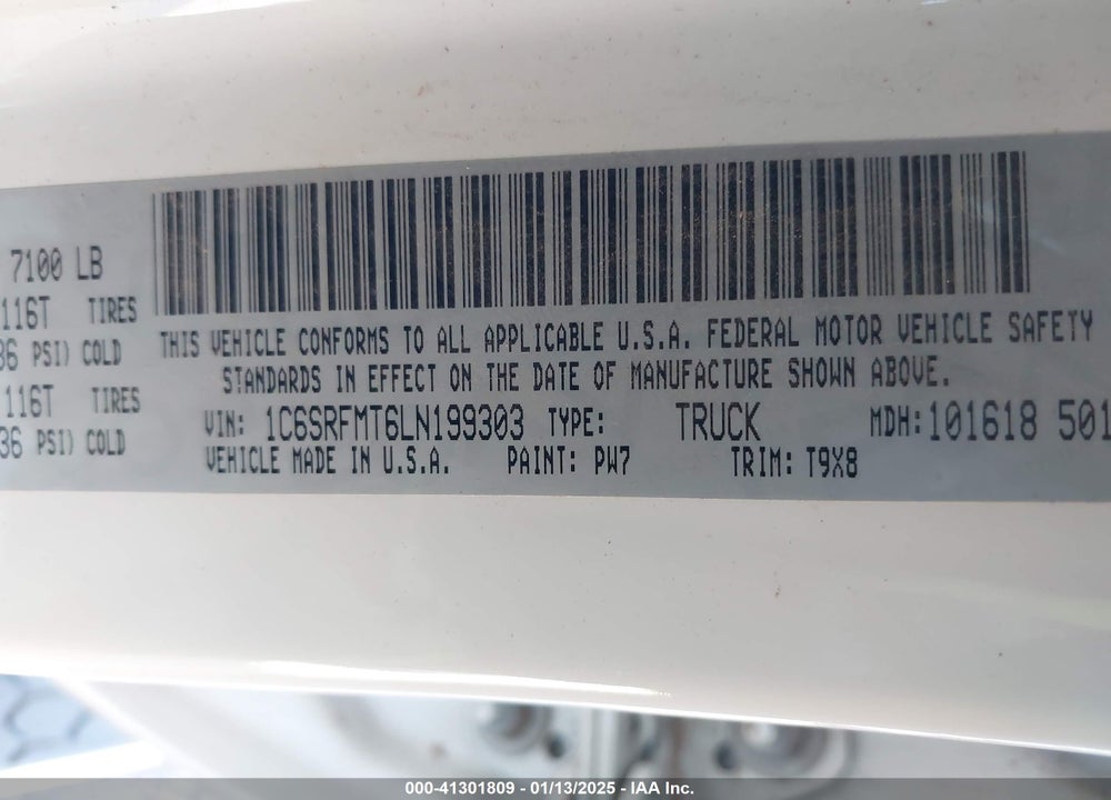 2020 RAM 1500 VIN: 1C6SRFMT6LN199303