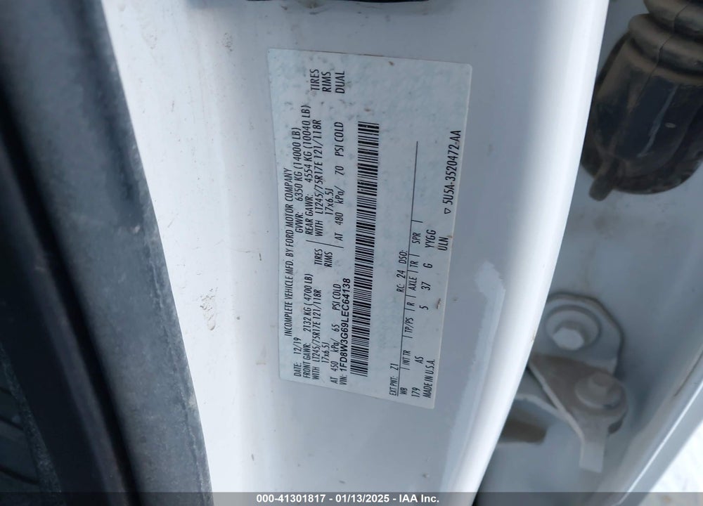 2020 FORD F-350 CHASSIS XL VIN: 1FD8W3G69LEC64138