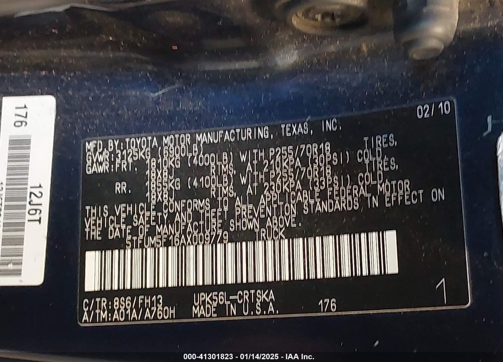 2010 TOYOTA TUNDRA GRADE 4.6L V8 VIN: 5TFUM5F16AX009779