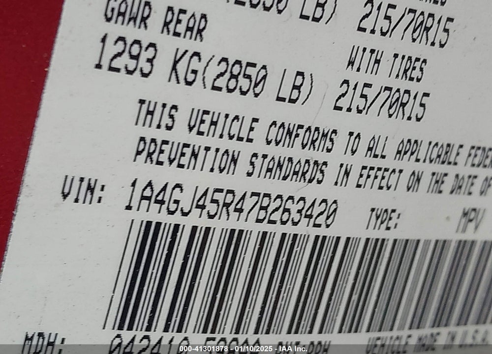 2007 CHRYSLER TOWN & COUNTRY VIN: 1A4GJ45R47B263420