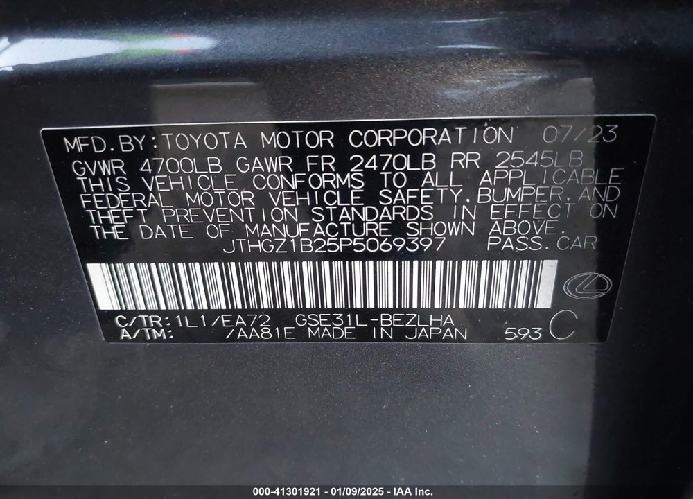 2023 LEXUS IS 350 F-SPORT VIN: JTHGZ1B25P5069397