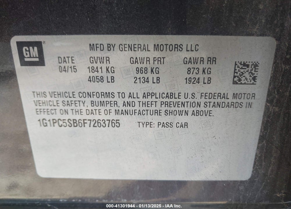 2015 CHEVROLET CRUZE 1LT AUTO VIN: 1G1PC5SB6F7263765