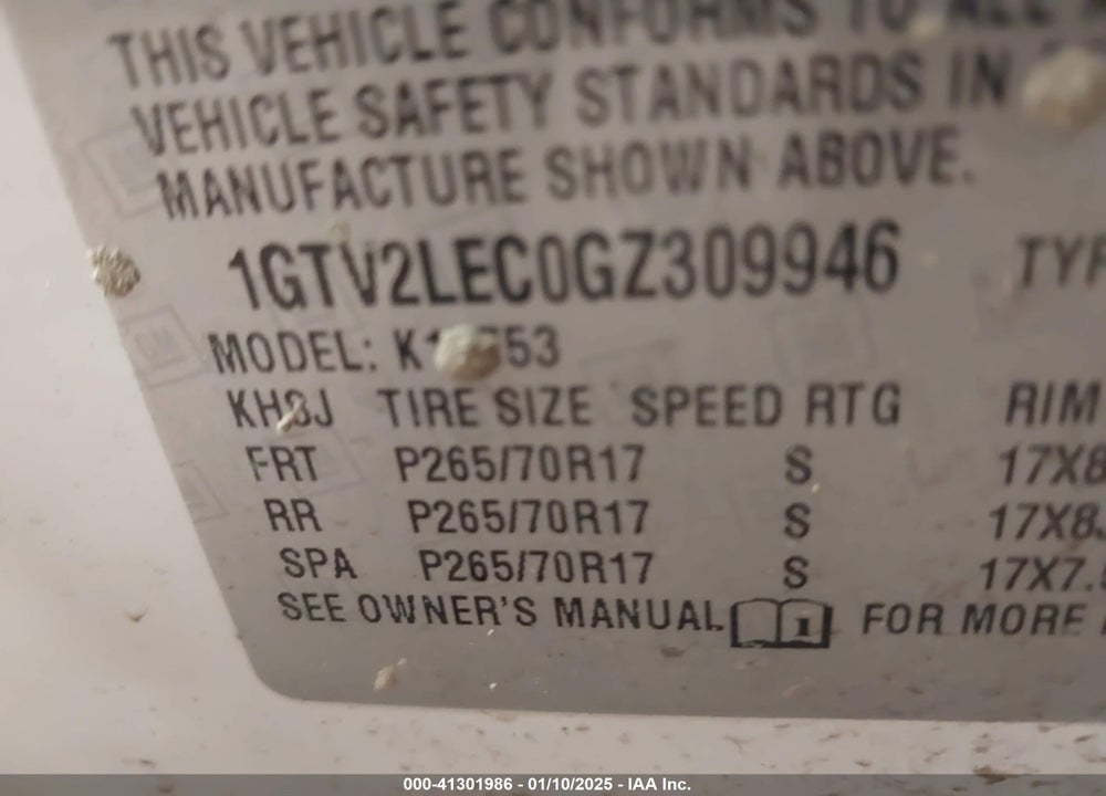 2016 GMC SIERRA 1500 VIN: 1GTV2LEC0GZ309946