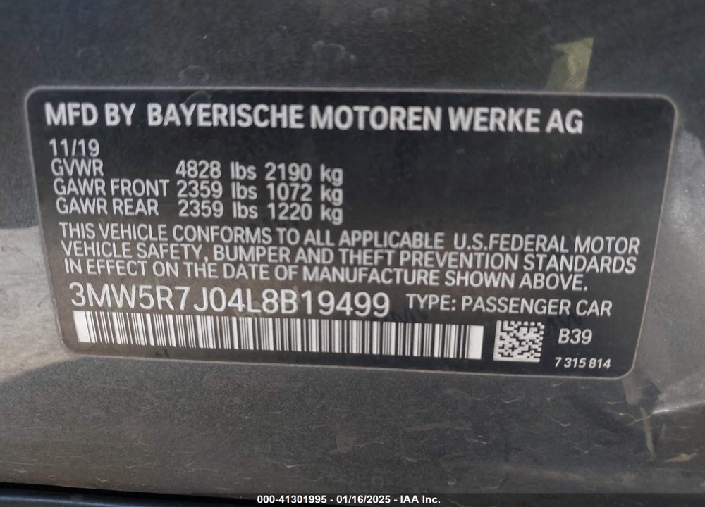 2020 BMW 330I VIN: 3MW5R7J04L8B19499