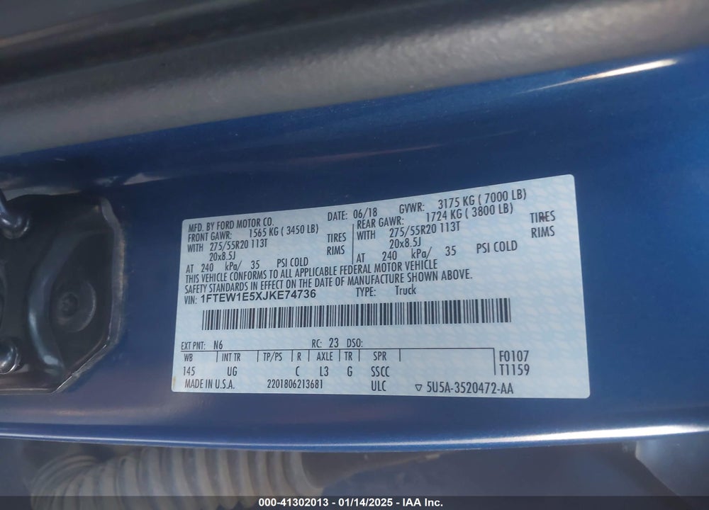 2018 FORD F-150 VIN: 1FTEW1E5XJKE74736