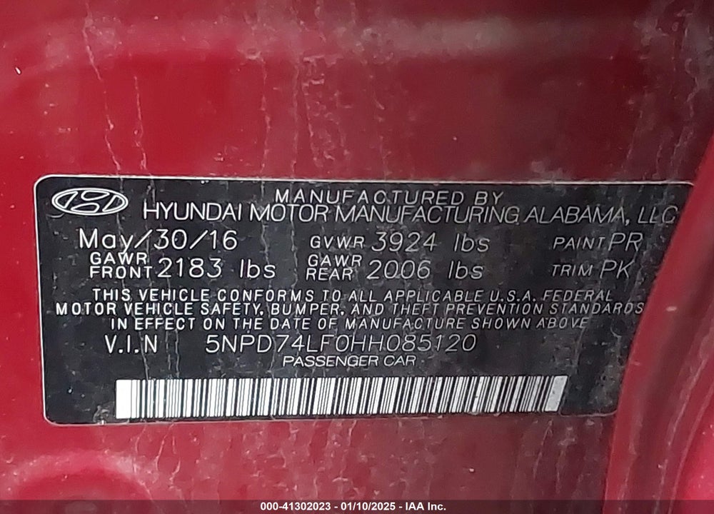 2017 HYUNDAI ELANTRA SE VIN: 5NPD74LF0HH085120