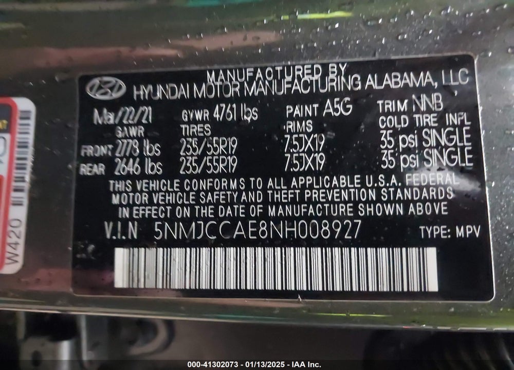 2022 HYUNDAI TUCSON SEL VIN: 5NMJCCAE8NH008927