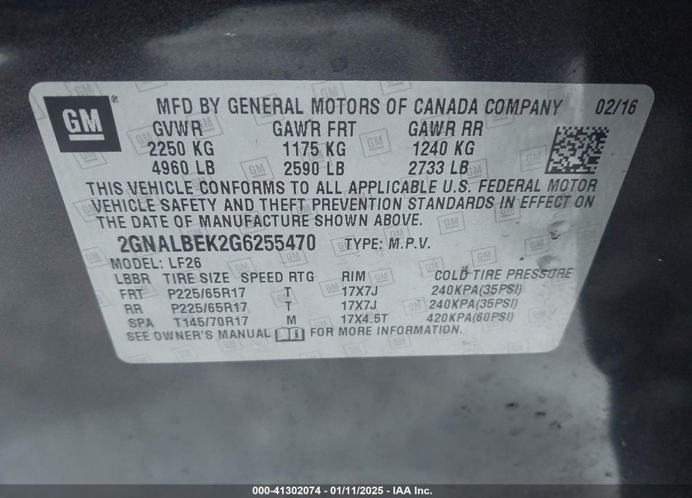 2016 CHEVROLET EQUINOX LS VIN: 2GNALBEK2G6255470
