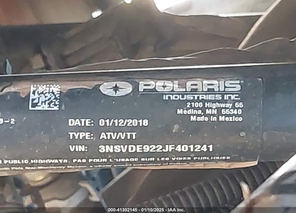 2018 POLARIS RZR XP TURBO EPS VIN: 3NSVDE922JF401241