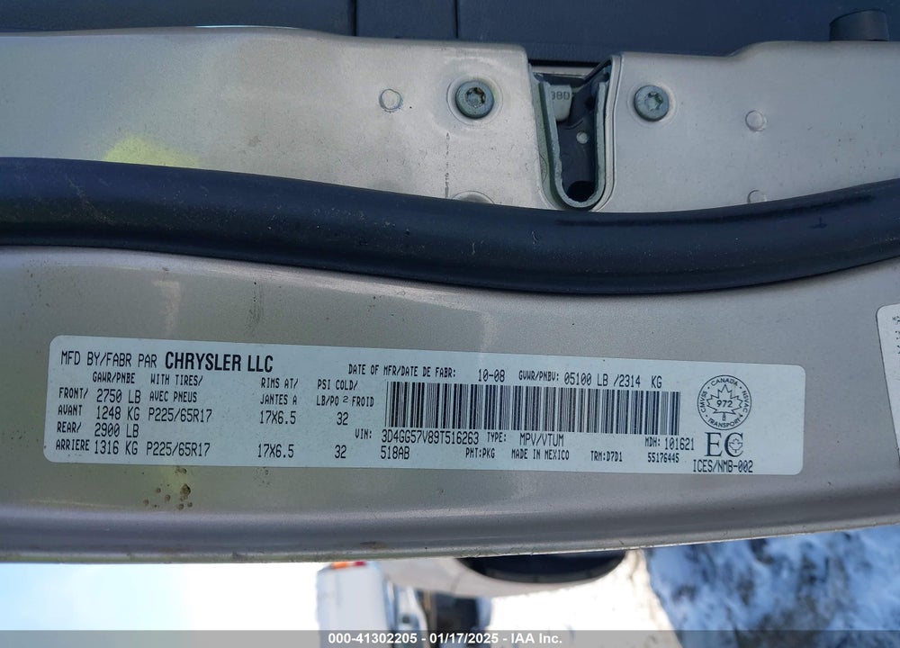 2009 DODGE JOURNEY SXT VIN: 3D4GG57V89T516263