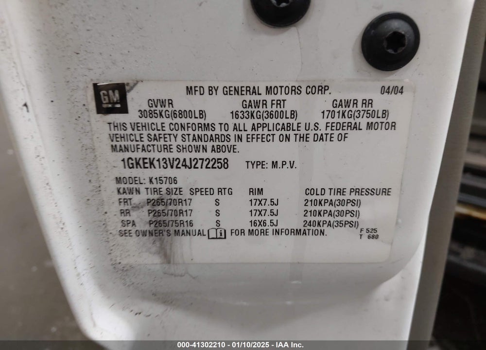 2004 GMC YUKON SLT VIN: 1GKEK13V24J272258