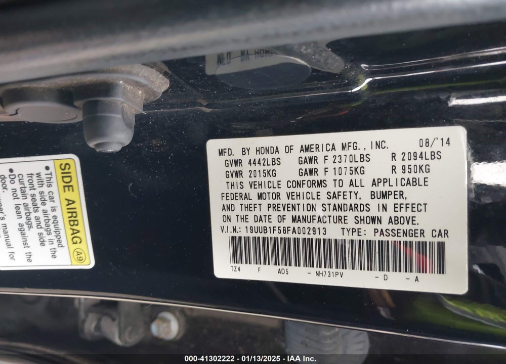 2015 ACURA TLX VIN: 19UUB1F58FA002913