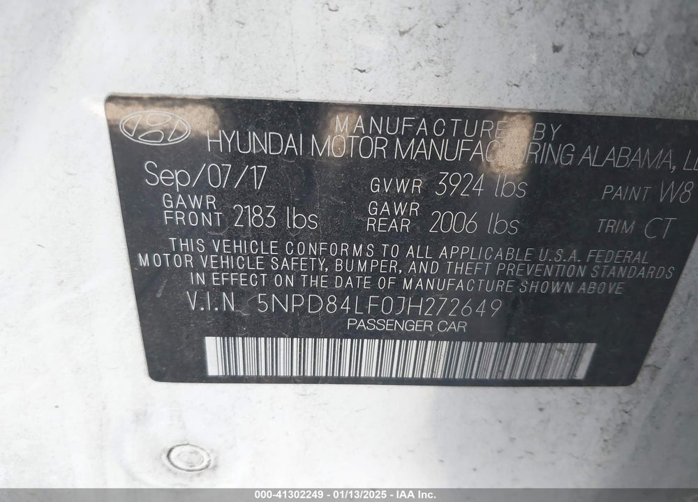 2018 HYUNDAI ELANTRA VIN: 5NPD84LF0JH272649