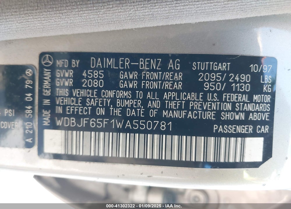 1998 MERCEDES-BENZ E 320 VIN: WDBJF65F1WA550781