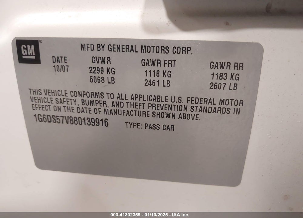 2008 CADILLAC CTS VIN: 1G6DS57V880139916