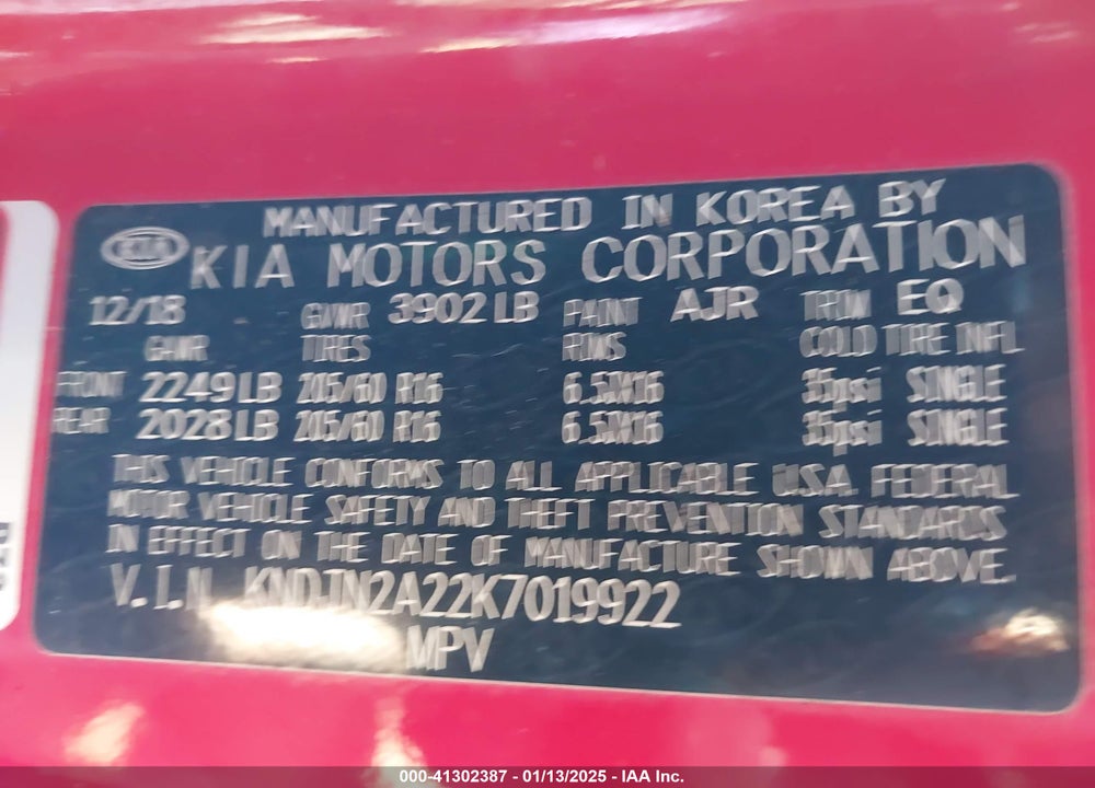 2019 KIA SOUL VIN: KNDJN2A22K7019922