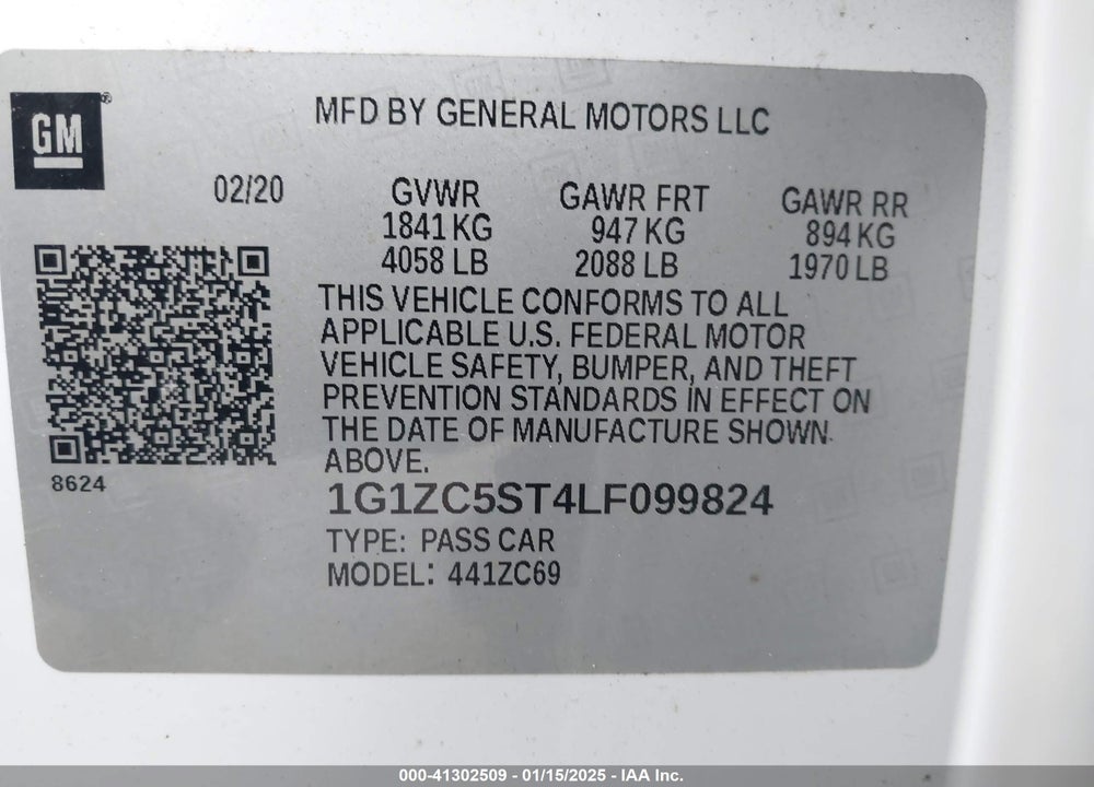 2020 CHEVROLET MALIBU VIN: 1G1ZC5ST4LF099824
