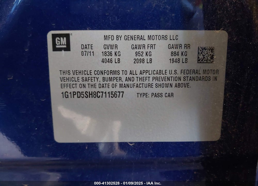 2012 CHEVROLET CRUZE VIN: 1G1PD5SH8C7115677