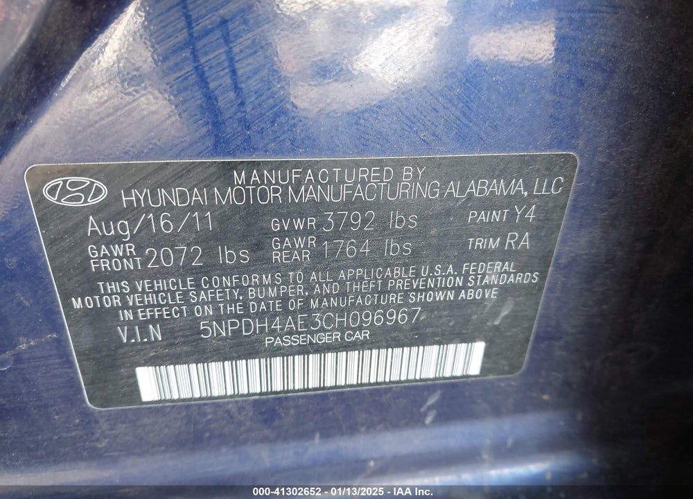 2012 HYUNDAI ELANTRA GLS VIN: 5NPDH4AE3CH096967