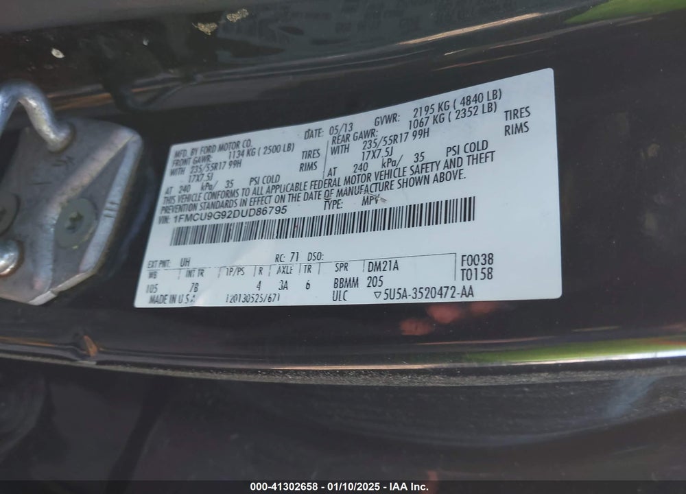 2013 FORD ESCAPE SE VIN: 1FMCU9G92DUD86795