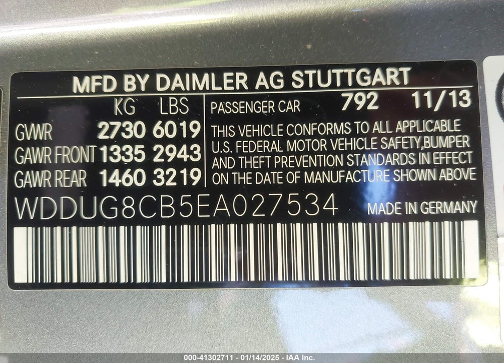 2014 MERCEDES-BENZ S 550 VIN: WDDUG8CB5EA027534