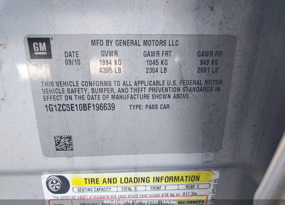 2011 CHEVROLET MALIBU VIN: 1G1ZC5E10BF196639