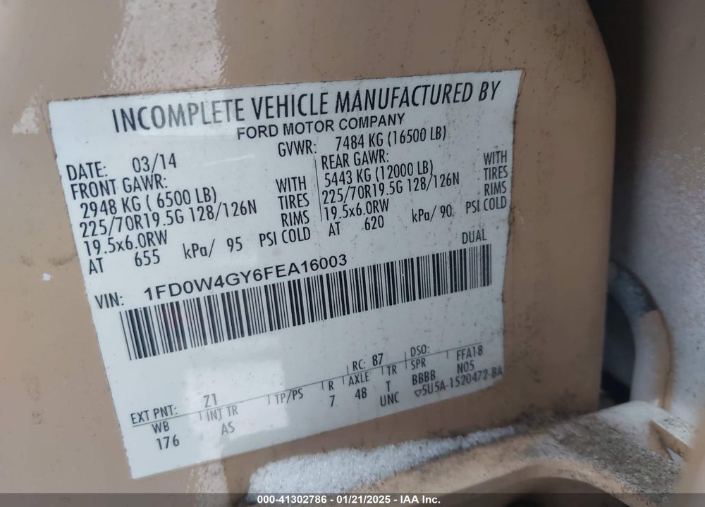 2015 FORD F-450 CHASSIS XL VIN: 1FD0W4GY6FEA16003