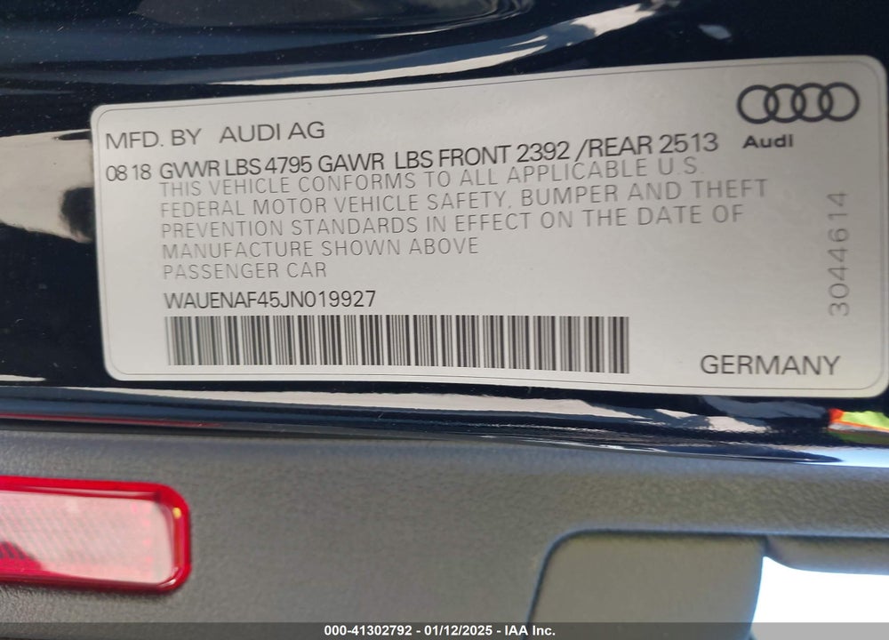2018 AUDI A4 2.0T PREMIUM/2.0T TECH PREMIUM VIN: WAUENAF45JN019927