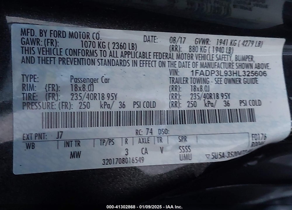 2017 FORD FOCUS ST VIN: 1FADP3L93HL325606