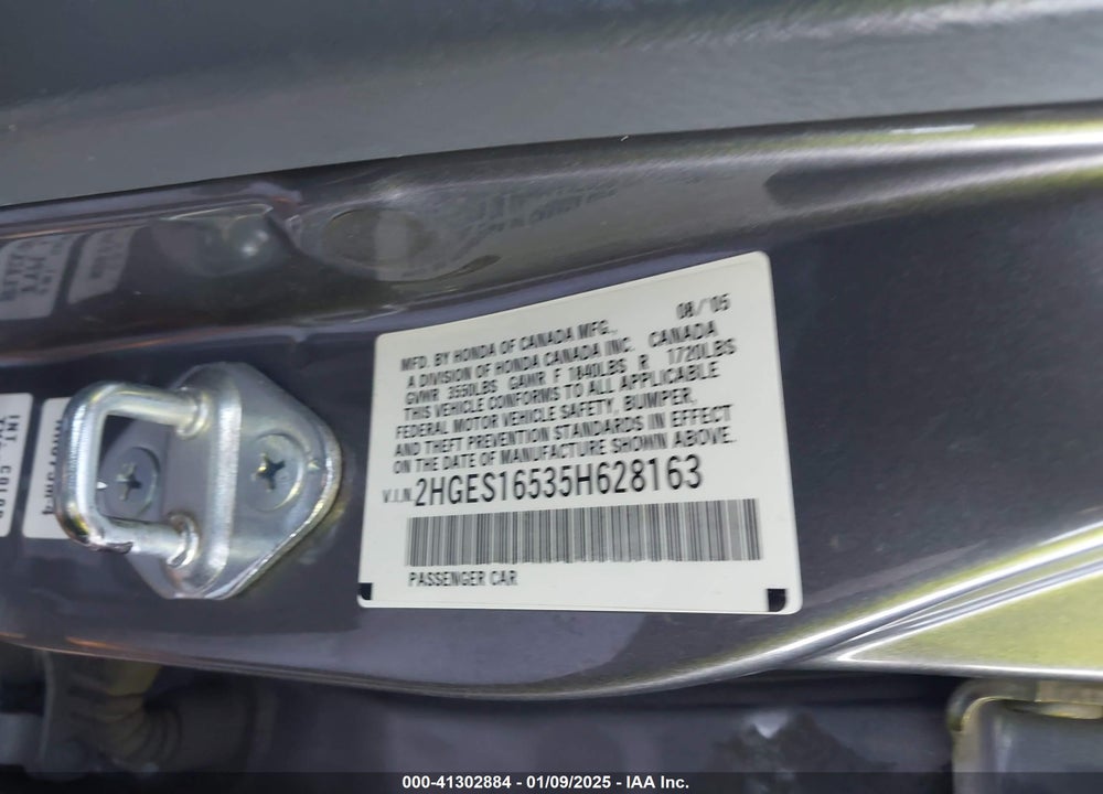 2005 HONDA CIVIC LX VIN: 2HGES16535H628163