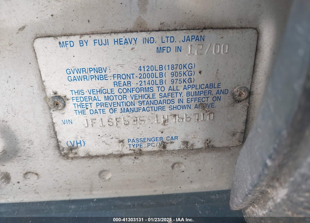 2001 SUBARU FORESTER L VIN: JF1SF63591H766710