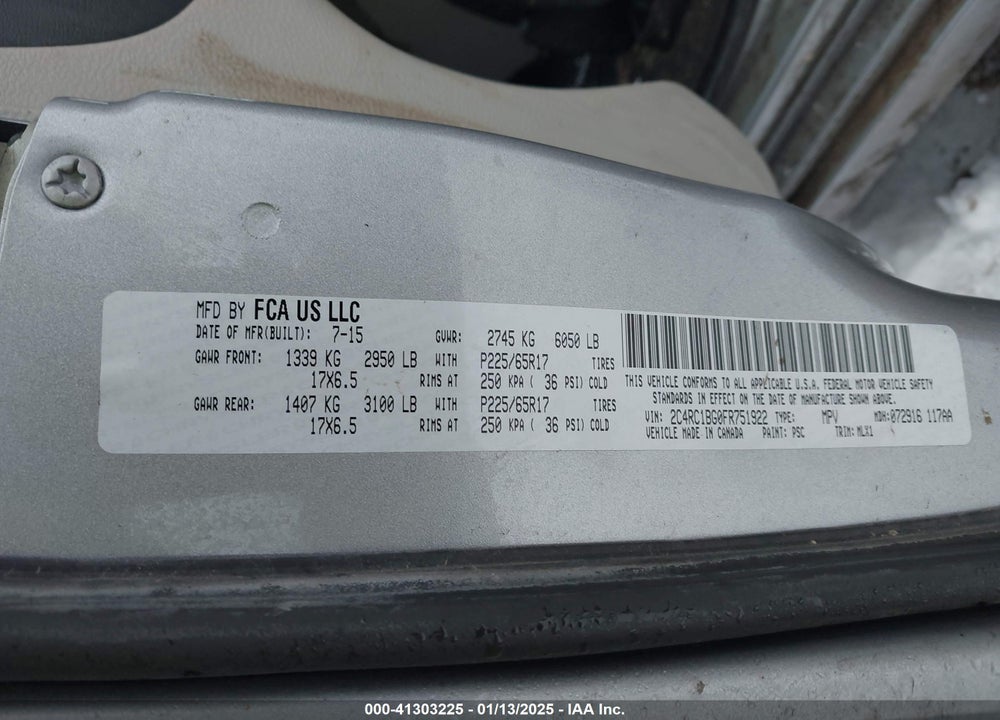 2015 CHRYSLER TOWN & COUNTRY TOURING VIN: 2C4RC1BG0FR751922
