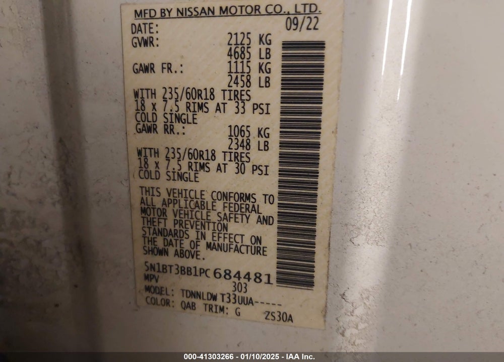 2023 NISSAN ROGUE SV INTELLIGENT AWD VIN: 5N1BT3BB1PC684481