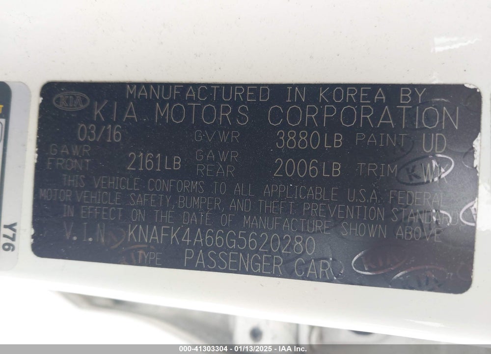 2016 KIA FORTE VIN: KNAFK4A66G5620280