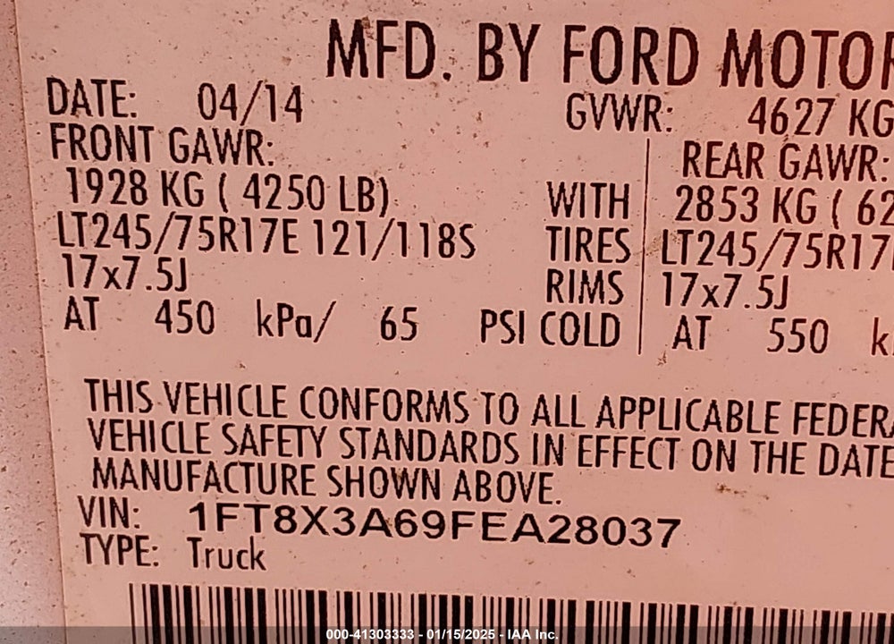 2015 FORD F-350 XL VIN: 1FT8X3A69FEA28037