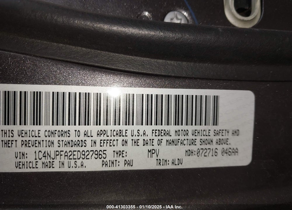 2014 JEEP PATRIOT HIGH ALTITUDE VIN: 1C4NJPFA2ED927965