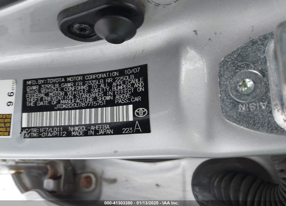 2008 TOYOTA PRIUS TOURING VIN: JTDKB20U787715751