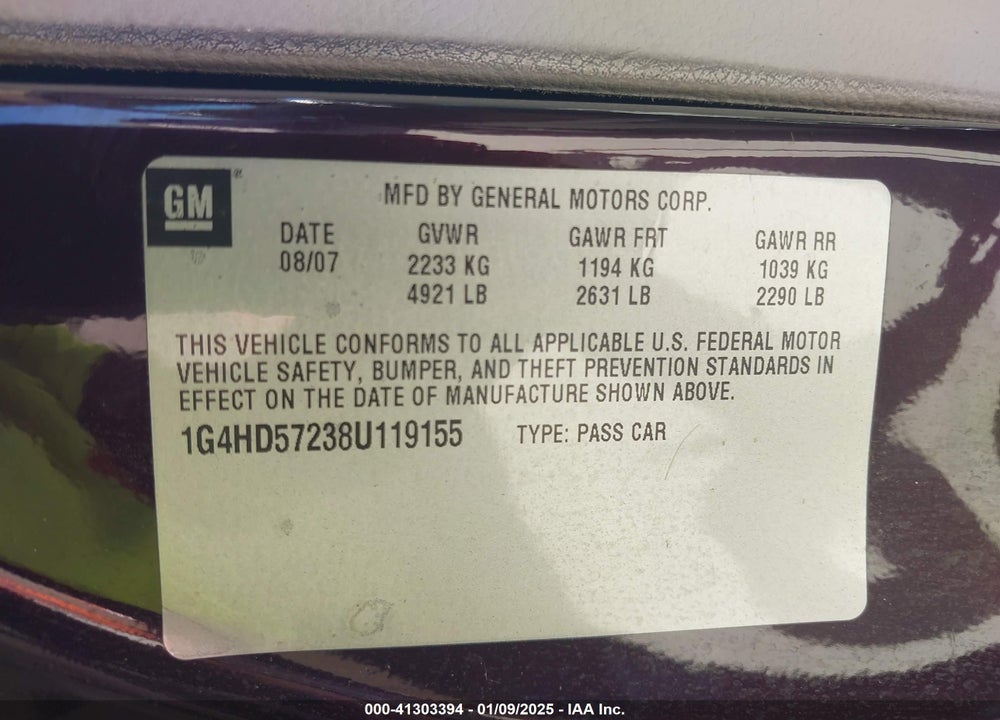 2008 BUICK LUCERNE CXL VIN: 1G4HD57238U119155